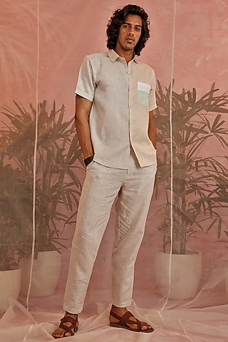 Beige Linen Shirt by Charkhee Men