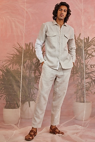 Beige Shirt In Linen by Charkhee Men