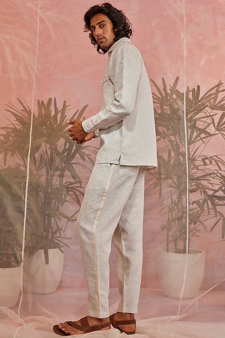 Beige Party Wear Shirt In Linen by Charkhee Men at Pernia's Pop Up Shop