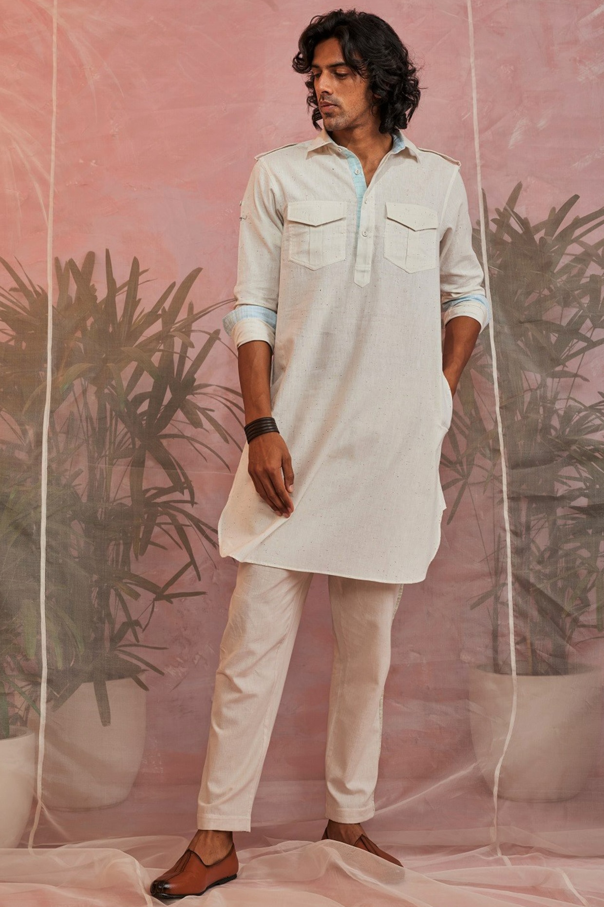 Off White Woven Pathani Kurta Design by Charkhee Men at Pernia s