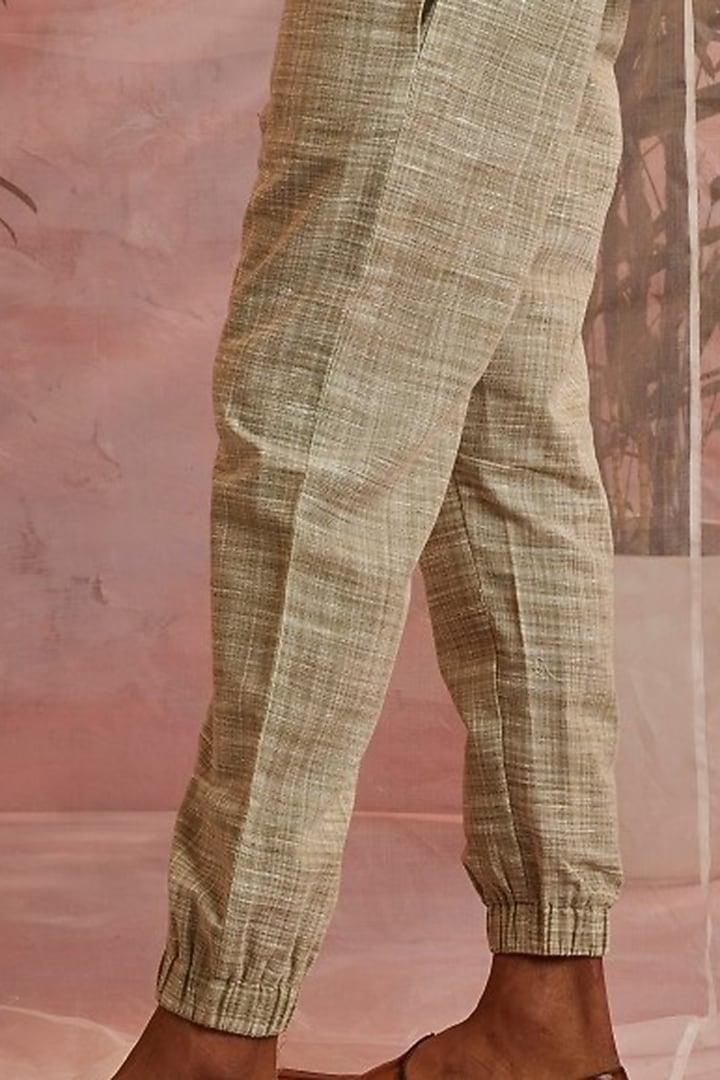 Olive Green Textured Cotton Joggers by Charkhee Men at Pernia's Pop Up Shop