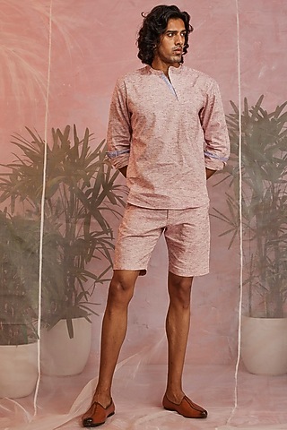 Raspberry Textured Shorts by Charkhee Men