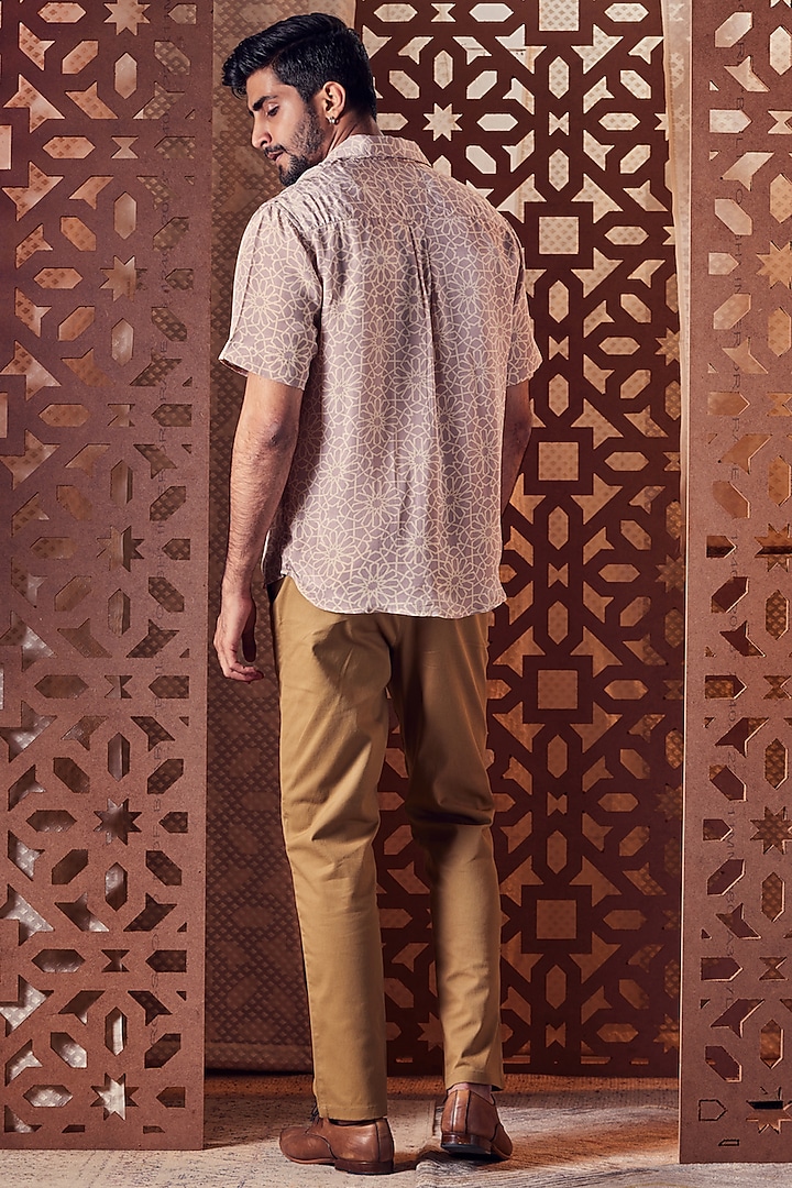 Beige Crepe Printed Party Wear Shirt by Charkhee Men at Pernia's Pop Up Shop