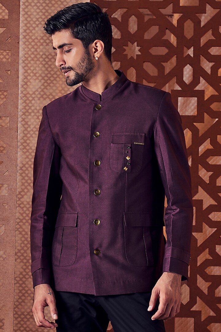 Choco Banana Silk Bandhgala Jacket by Charkhee Men at Pernia's Pop Up Shop