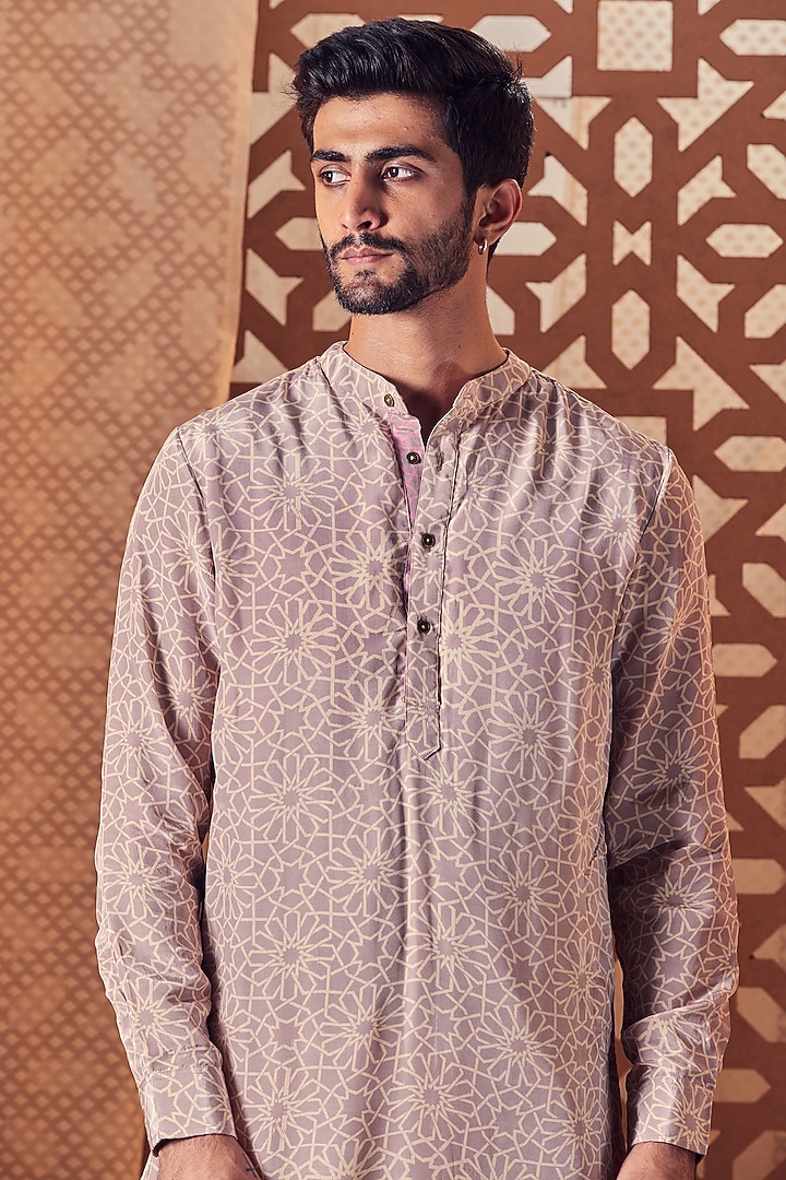 Beige Printed Kurta Set by Charkhee Men at Pernia's Pop Up Shop