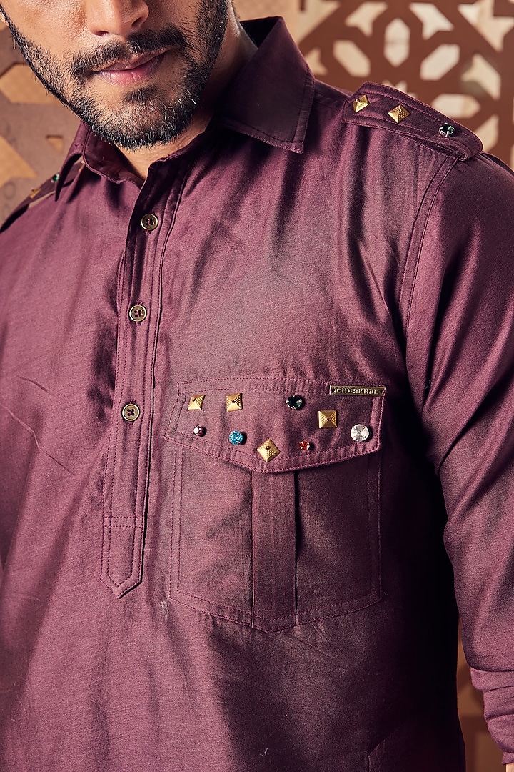 Chocolate Silk Embroidered Wedding Bandhgala Set by Charkhee Men at Pernia's Pop Up Shop