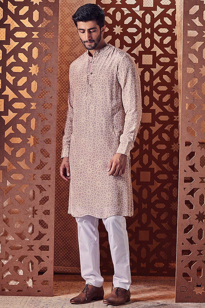 Beige Printed Bundi Jacket With Kurta Set by Charkhee Men at Pernia's Pop Up Shop