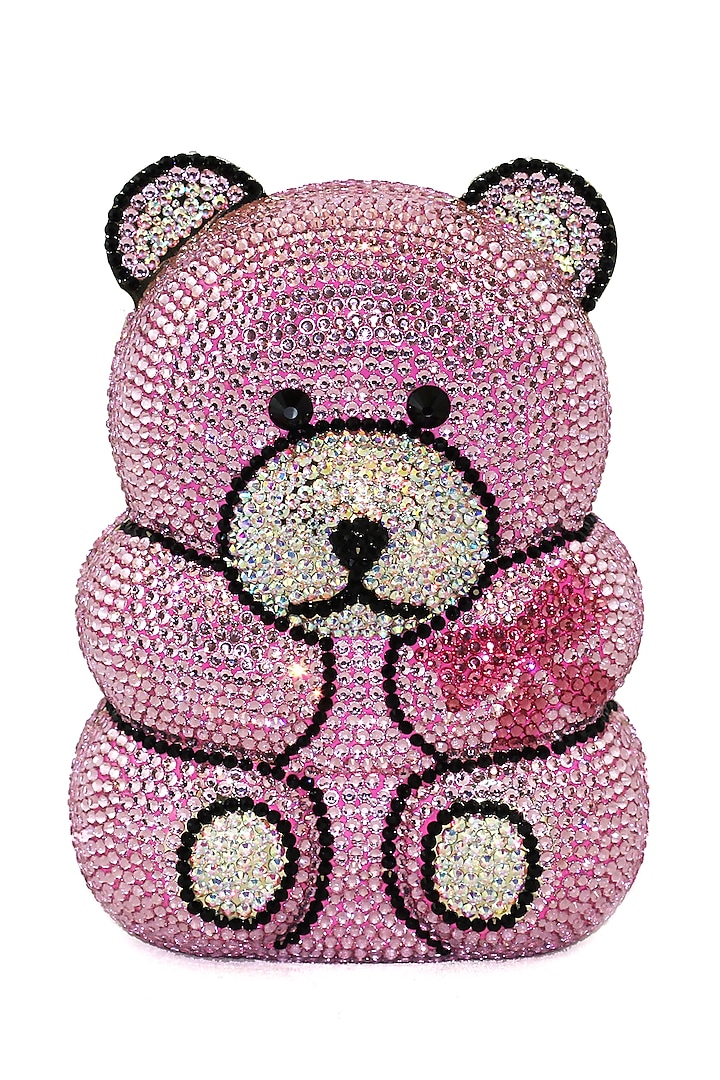 Rose Pink Teddy Clutch Bag by Crystal Craft