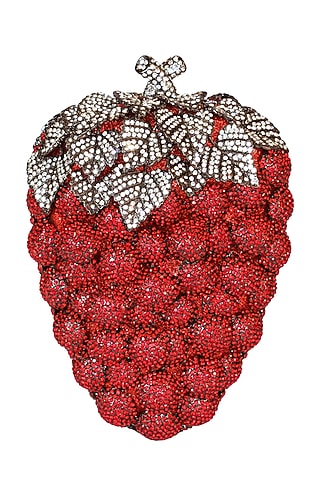 Siam Red Embellished Clutch Bag by Crystal Craft