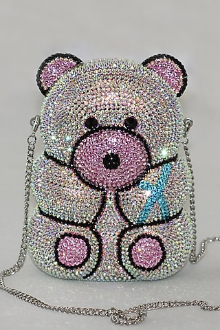 Silver Crystal Embellished Clutch Bag by Crystal Craft