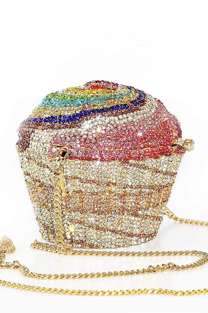 Multi-Coloured Embellished Cupcake Clutch Bag by Crystal Craft