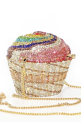 Multi-Coloured Embellished Cupcake Clutch Bag by Crystal Craft