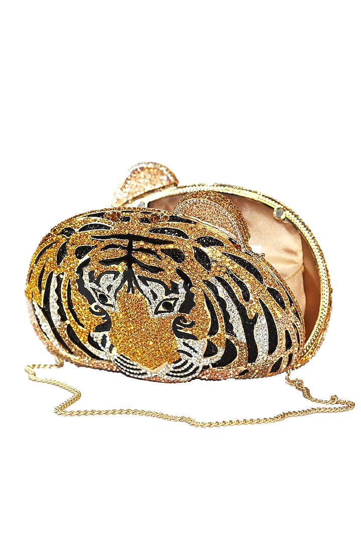 Gold Embellished Tiger Clutch Bag by Crystal Craft at Pernia's Pop Up Shop