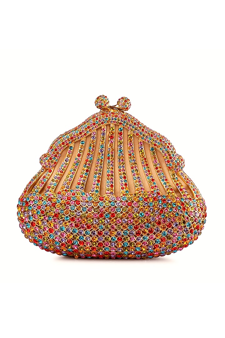 Gold Swarovski Embellished Clutch Bag by Crystal Craft