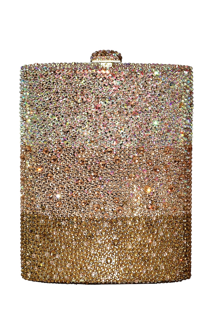 Gold Crystal Embellished Clutch Bag by Crystal Craft