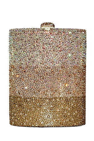 Gold Crystal Embellished Clutch Bag by Crystal Craft