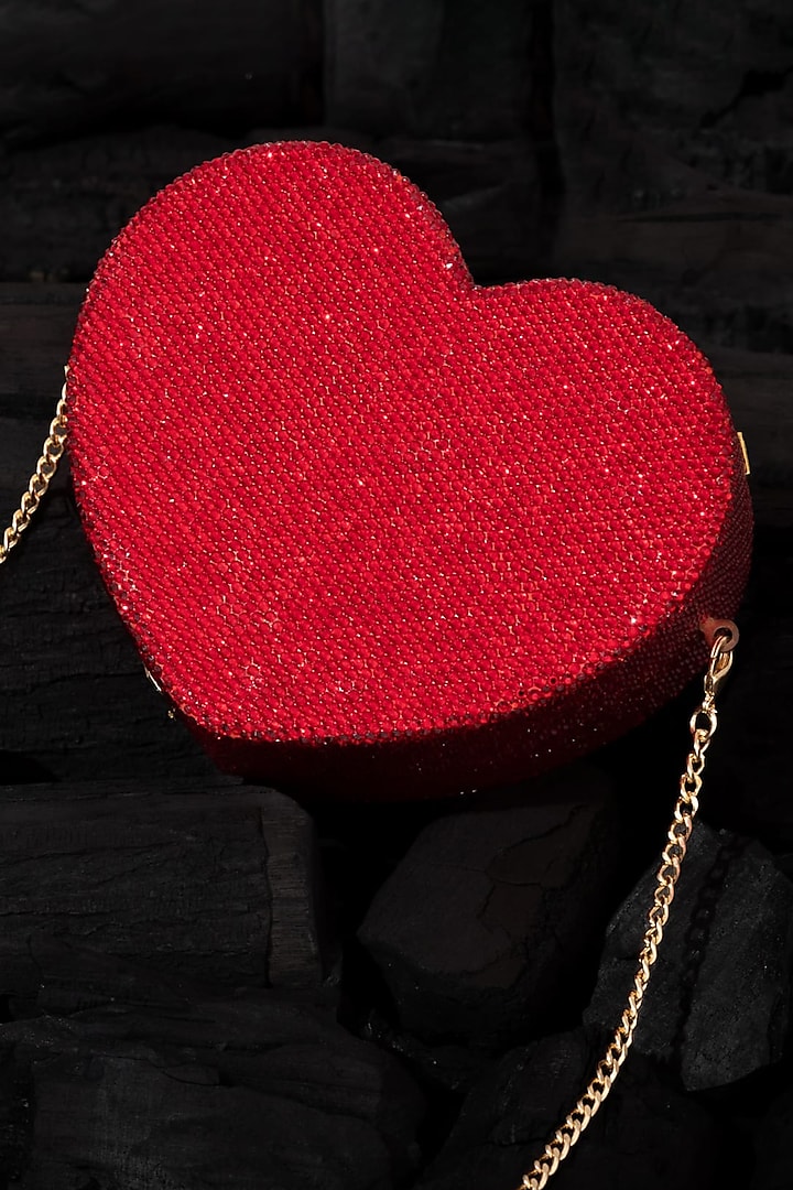 Red Crystal Embellished Clutch Bag by Crystal Craft