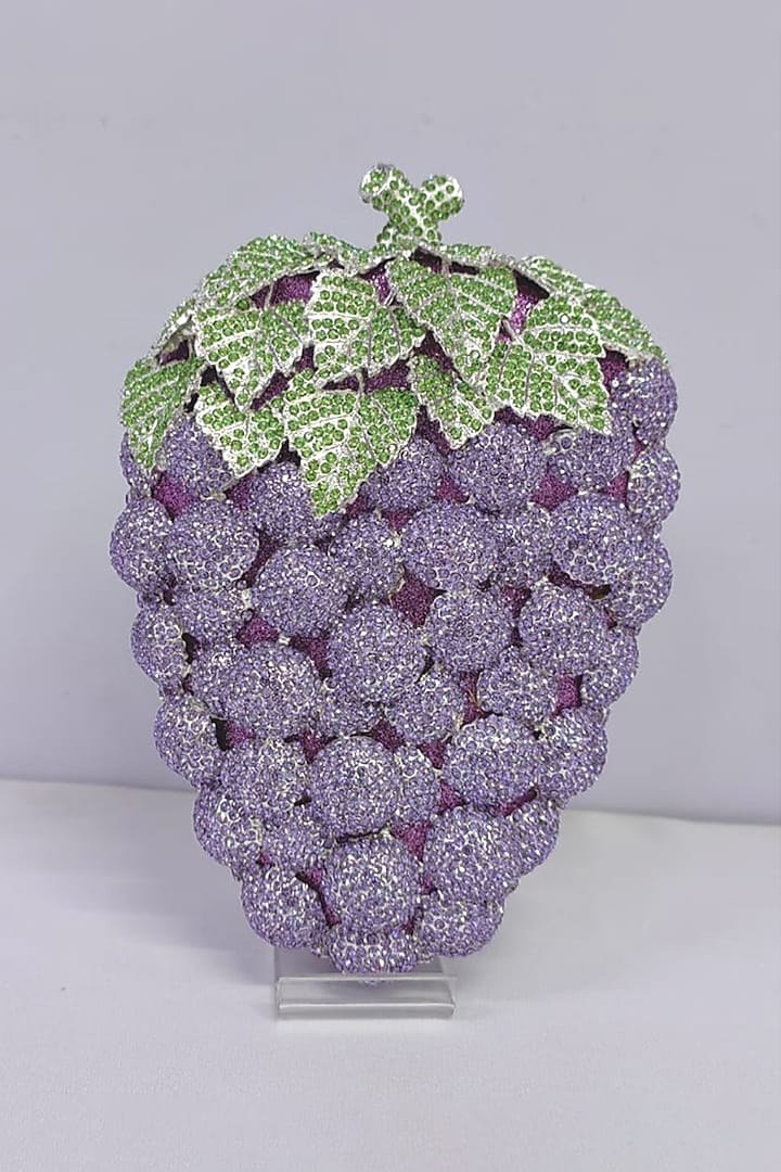 Purple Embellished Clutch Bag by Crystal Craft