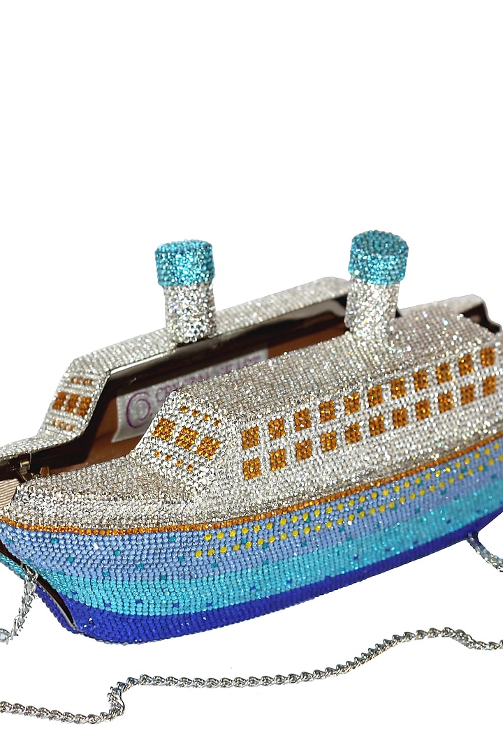 Silver Embellished Clutch Bag by Crystal Craft at Pernia's Pop Up Shop