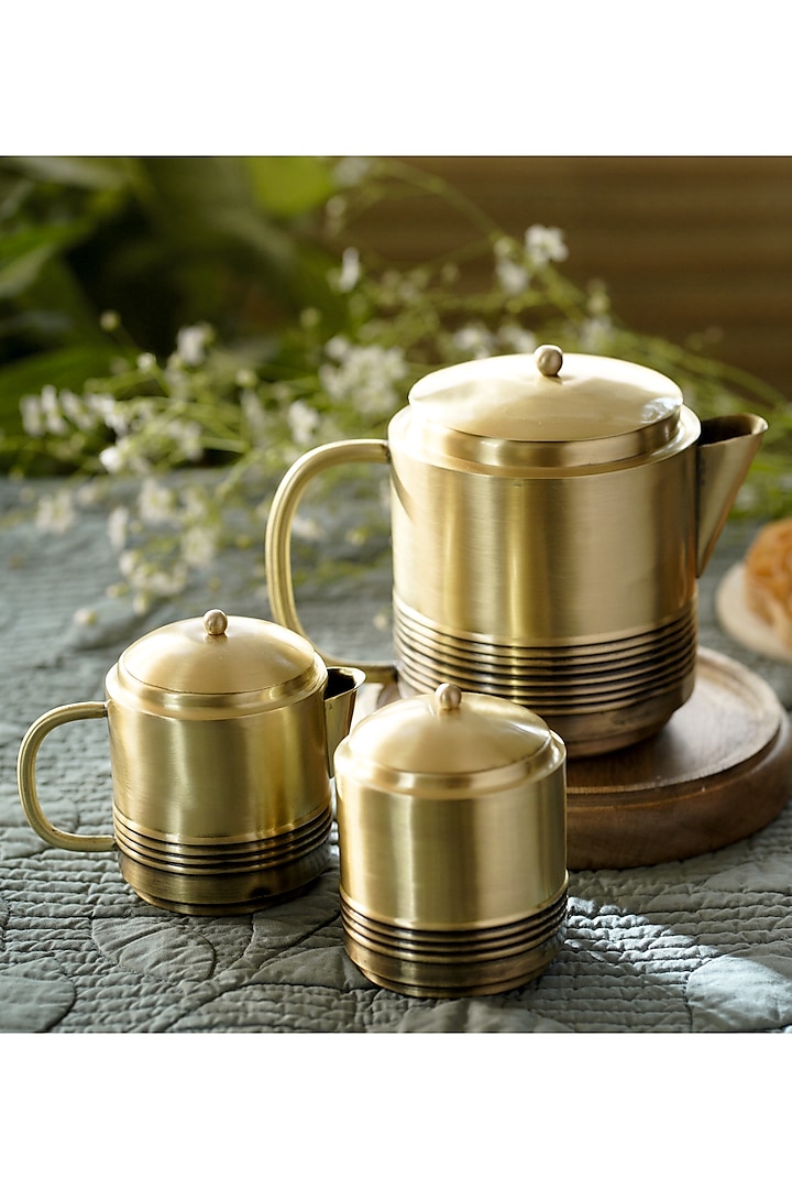 Gold Brass Handcrafted Tea Set by Courtyard