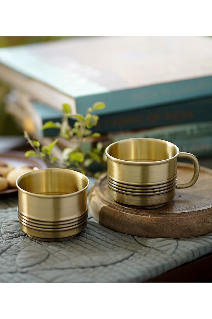 Antique Gold Brass Handcrafted Tea Cup Set Design by Courtyard at
