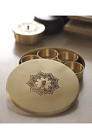Gold Brass Handcrafted Masaladan by Courtyard