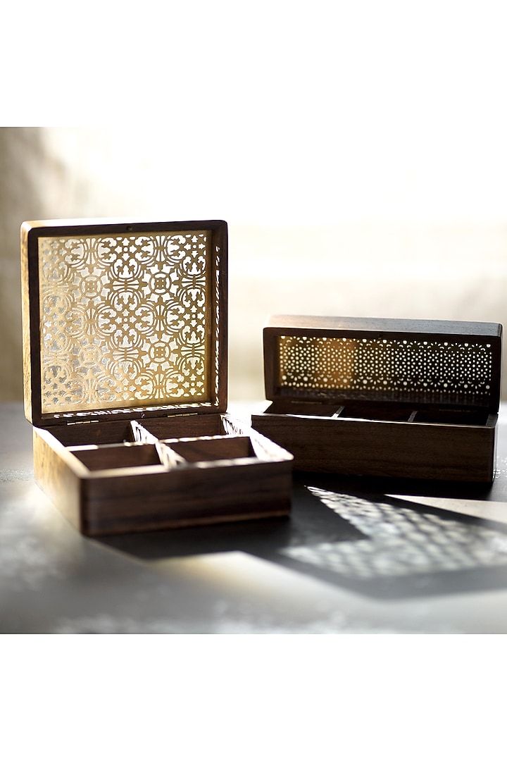 Gold & Brown Sheesham Wood Trinket Box by Courtyard at Pernia's Pop Up Shop