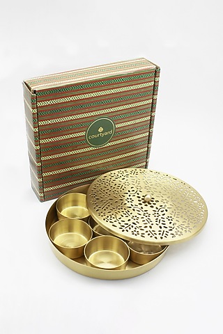Gold Brass Handcrafted Masaladan by Courtyard