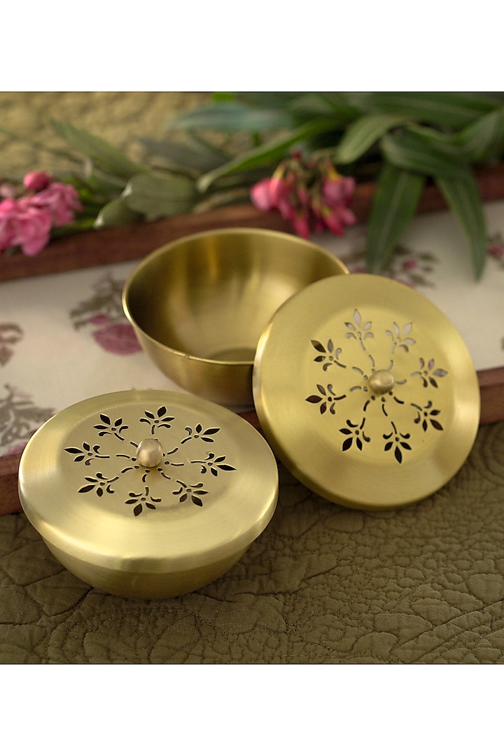 Gold Brass Handcrafted Container Set by Courtyard