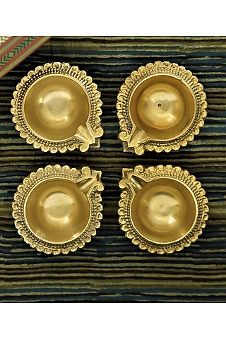 Gold Brass Handcrafted Diya Set by Courtyard