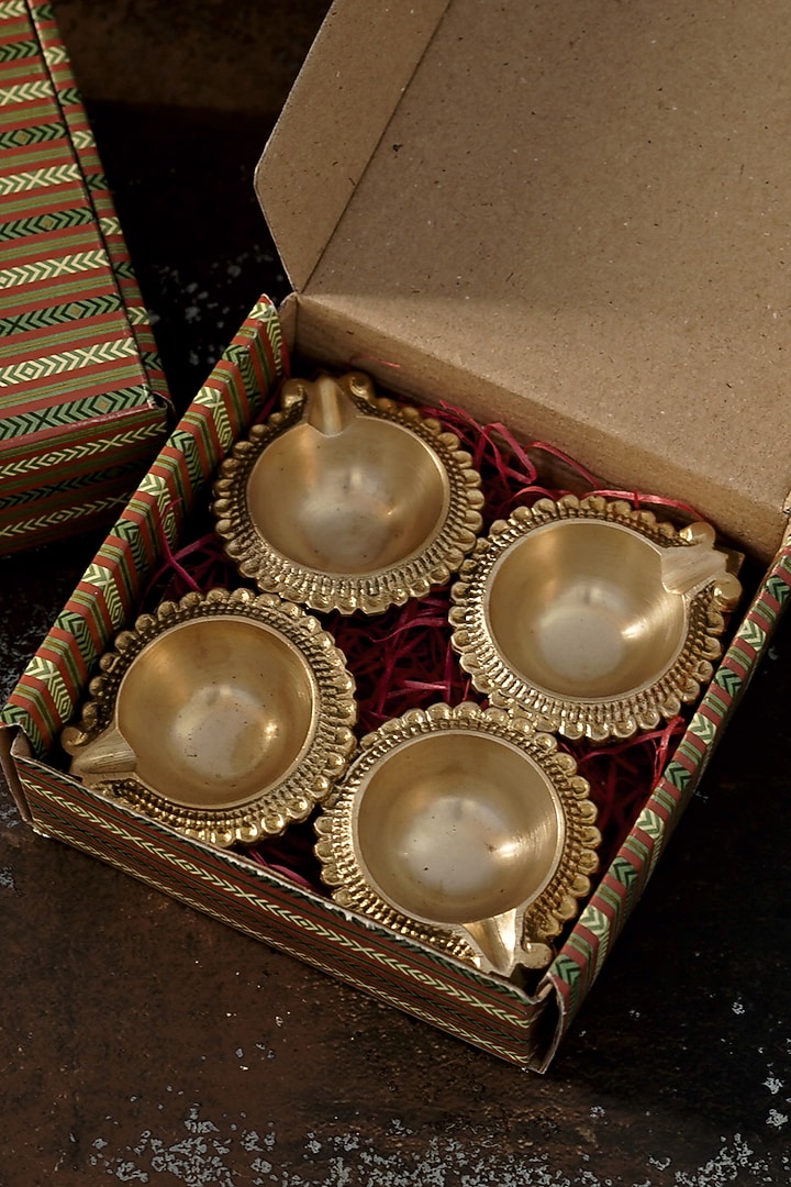 Gold Brass Handcrafted Diya Set by Courtyard at Pernia's Pop Up Shop