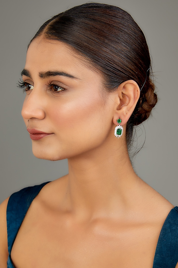 White Rhodium Finish Austrian Crystal & Zircon Dangler Earrings by CRYSTALYNA at Pernia's Pop Up Shop