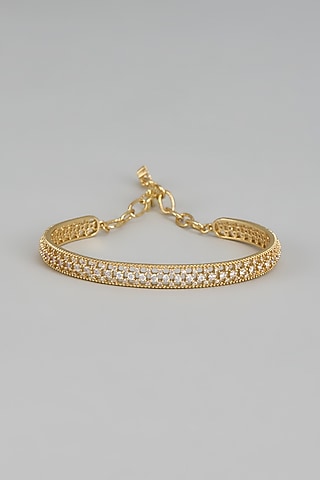 Gold Finish White Austrian Crystal & Pearl Bracelet by CRYSTALYNA