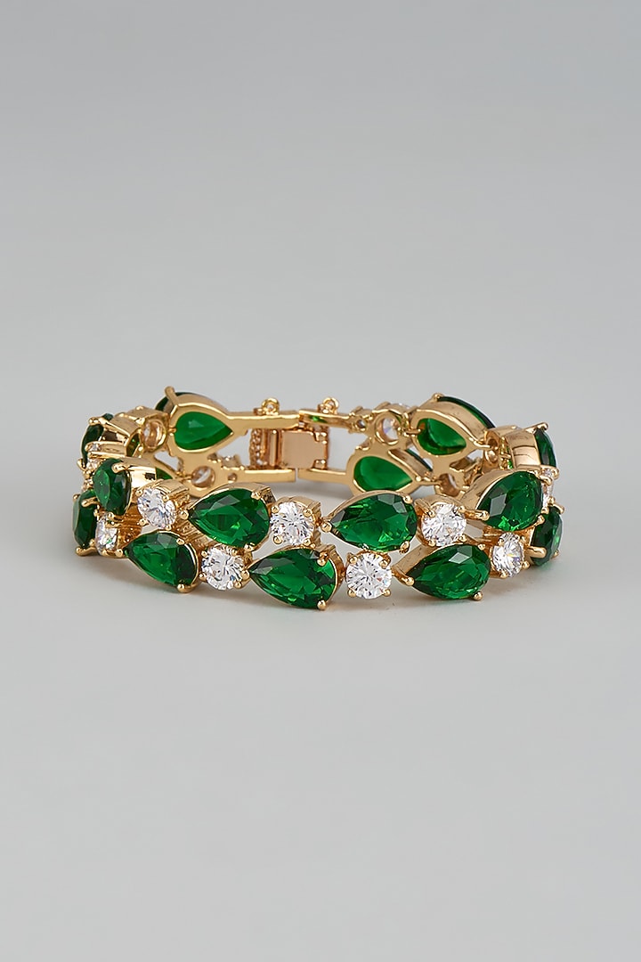 Gold Finish Green Austrian Crystal & Zircon Bracelet by CRYSTALYNA at Pernia's Pop Up Shop