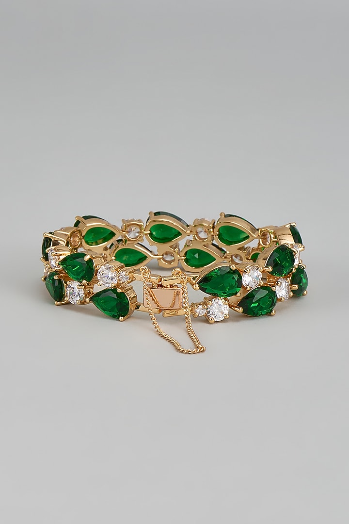 Gold Finish Green Austrian Crystal & Zircon Bracelet by CRYSTALYNA at Pernia's Pop Up Shop