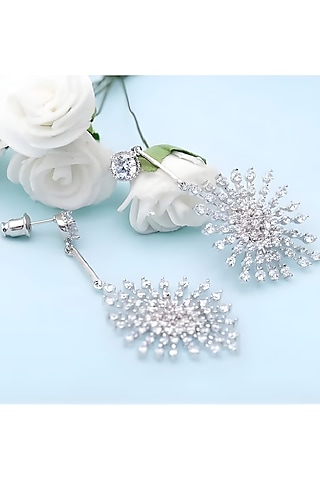 White Gold Plated Austrian Swarovski Crystal Dangler Earrings by CRYSTALYNA