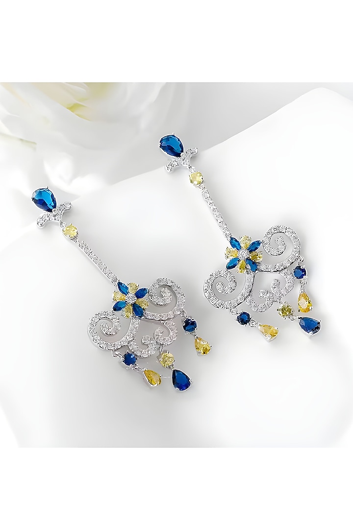 White Gold Plated Austrian Swarovski Crystal Dangler Earrings by CRYSTALYNA at Pernia's Pop Up Shop