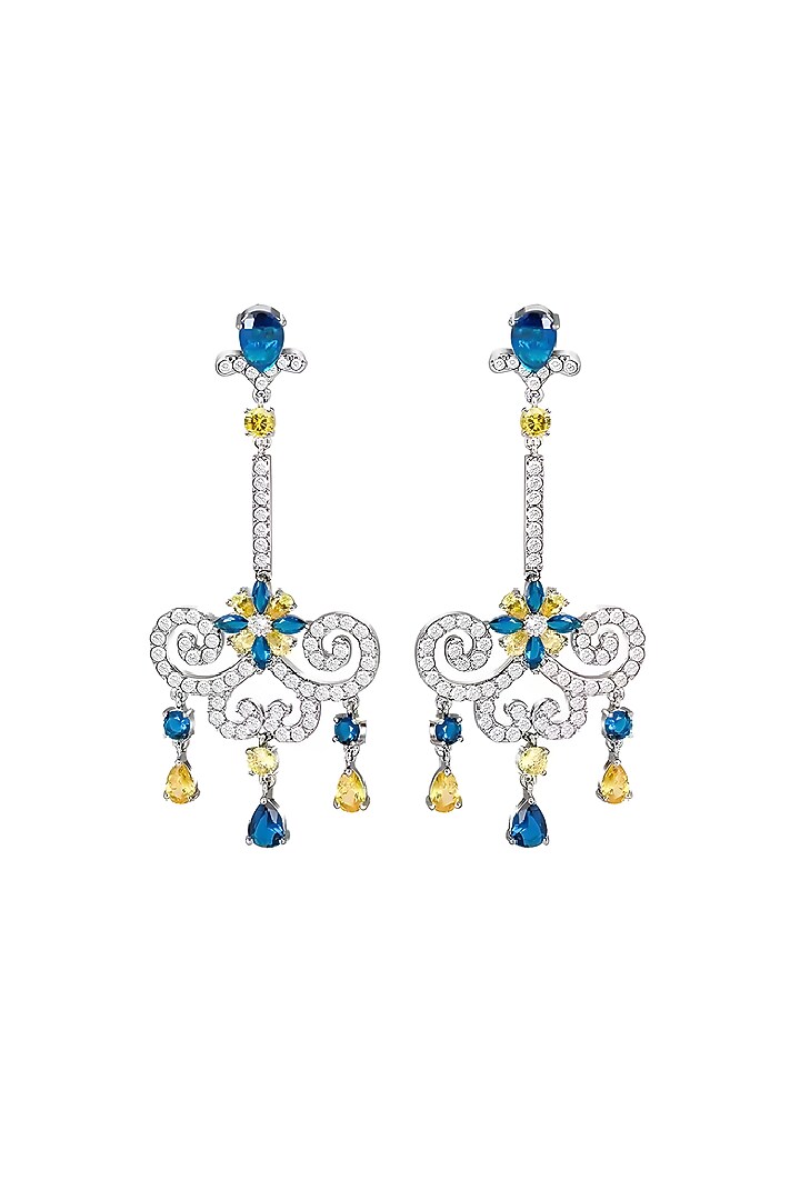 White Gold Plated Austrian Swarovski Crystal Dangler Earrings by CRYSTALYNA at Pernia's Pop Up Shop