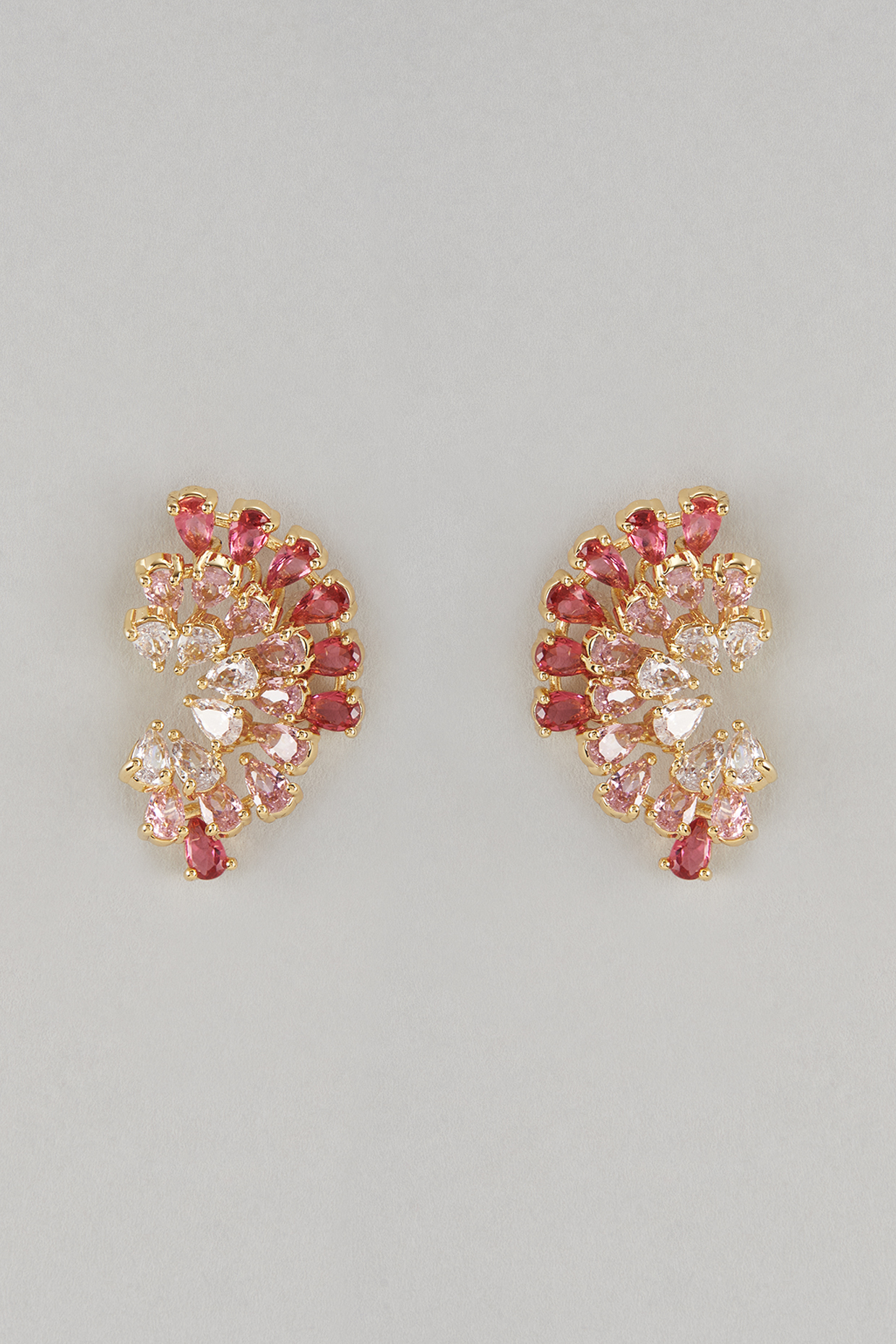 Gold Plated Red & White Crystal Stud Earrings by CRYSTALYNA at Pernia's Pop Up Shop