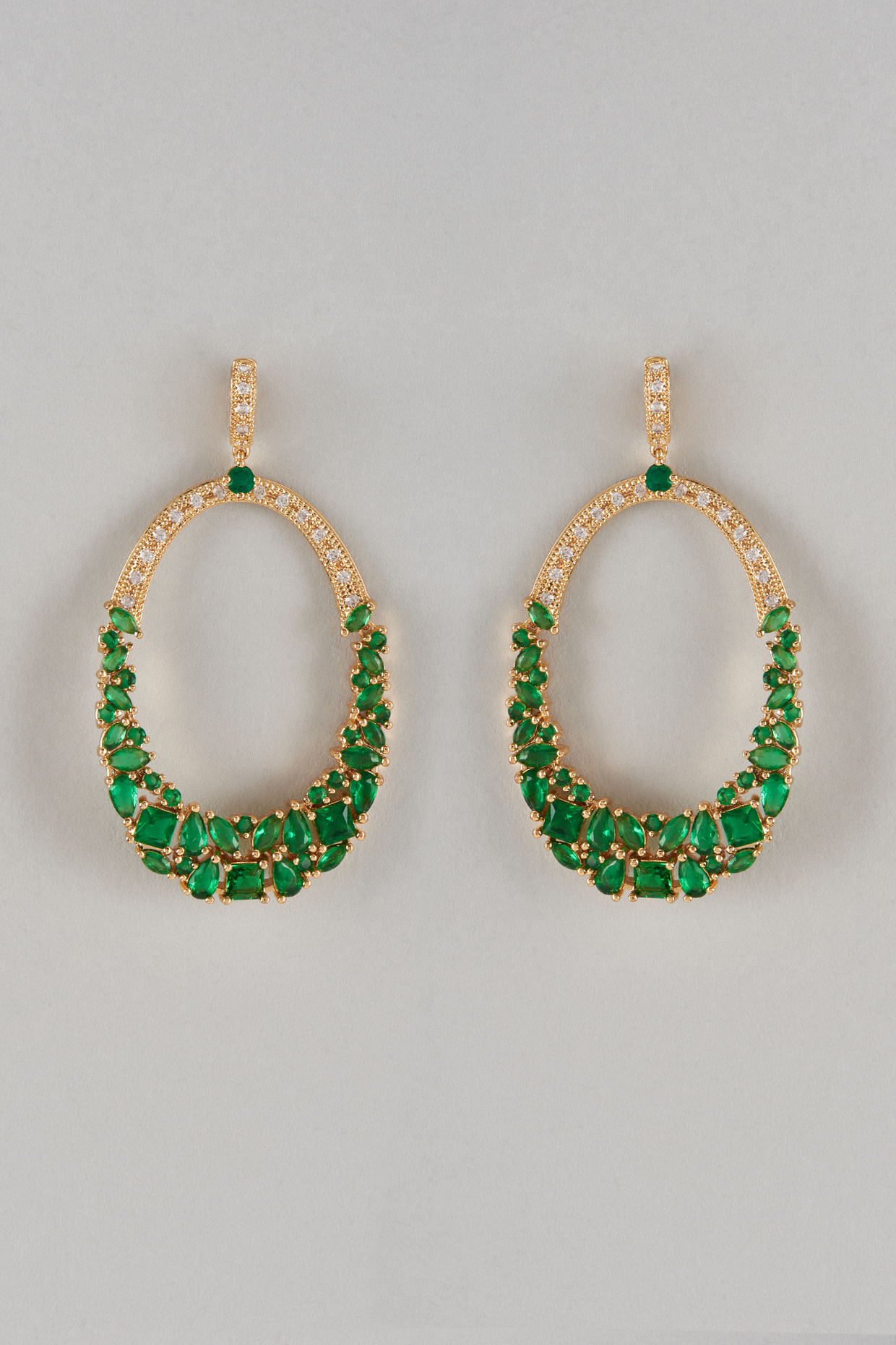 Gold Plated Emerald Green & White Crystal Dangler Earrings by CRYSTALYNA at Pernia's Pop Up Shop