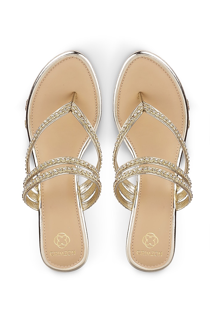 Gold Embroidered Wedges by Crimzon at Pernia's Pop Up Shop