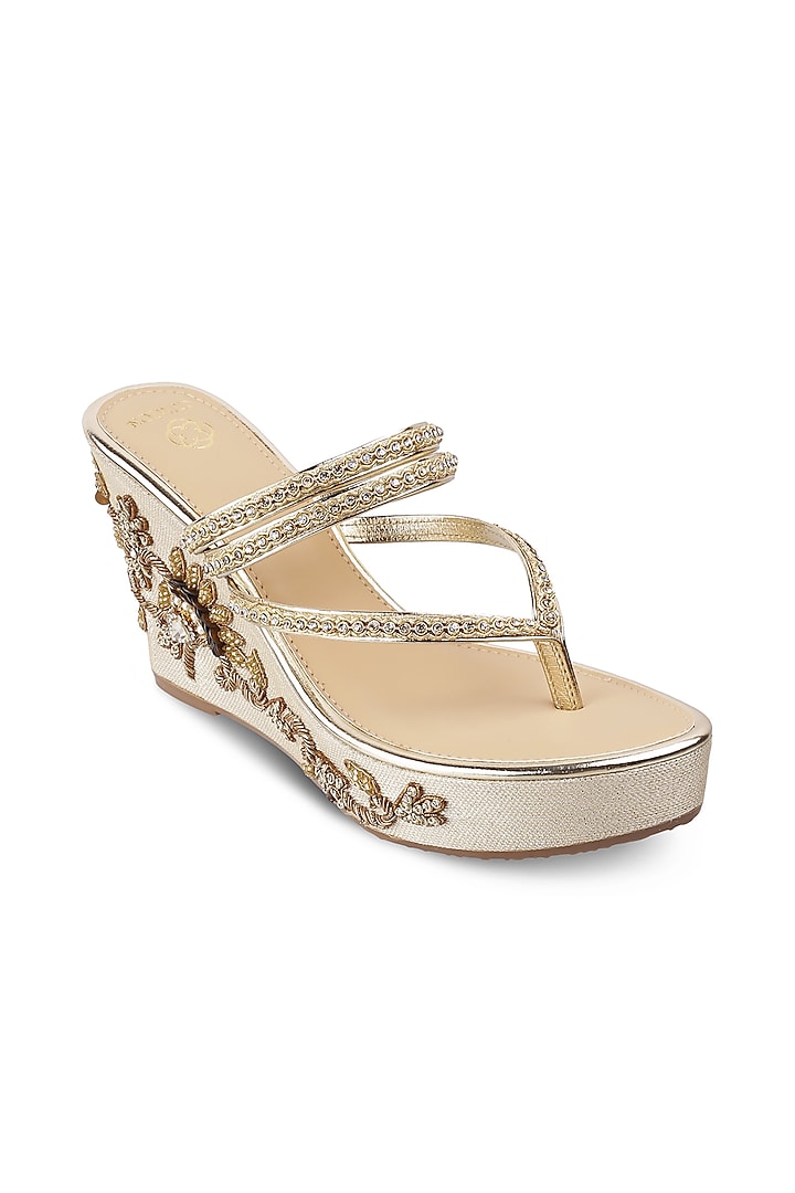 Gold Embroidered Wedges by Crimzon