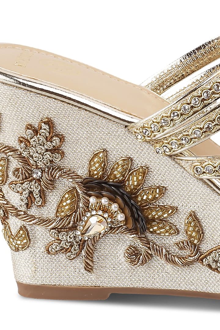 Gold Embroidered Wedges by Crimzon at Pernia's Pop Up Shop