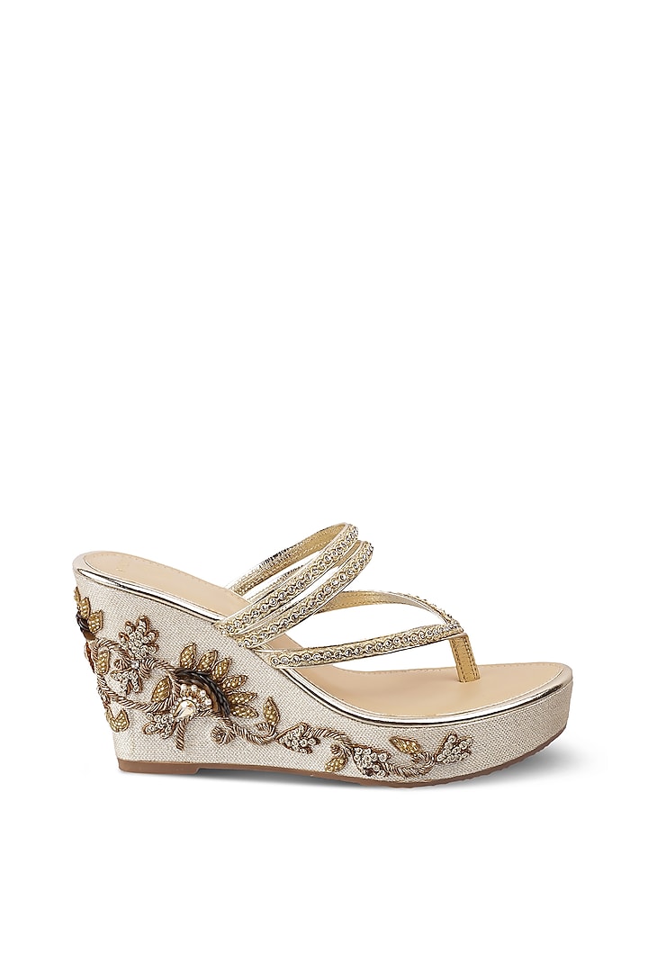 Gold Embroidered Wedges by Crimzon at Pernia's Pop Up Shop