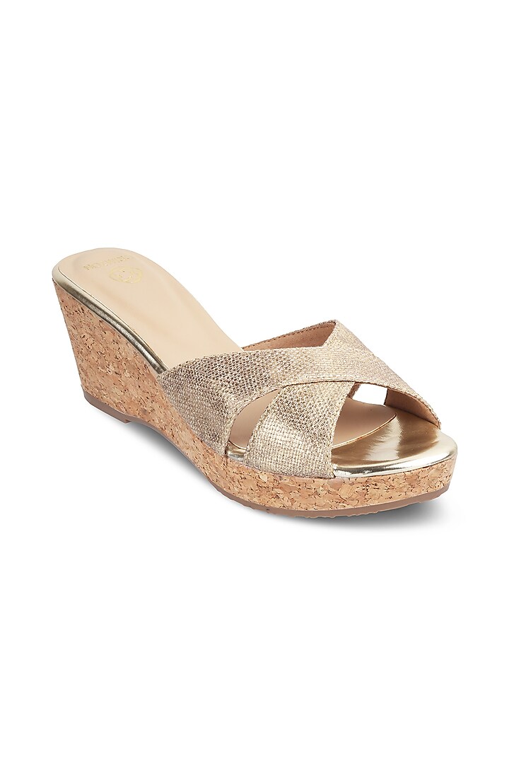 Gold Textured Slip-On Wedges by Crimzon