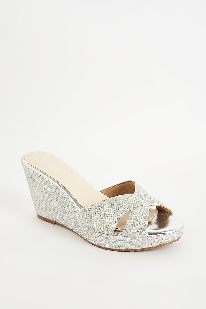 Silver Faux Leather Wedges by Crimzon