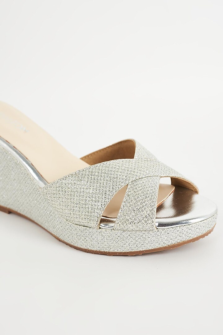 Silver Faux Leather Wedges by Crimzon at Pernia's Pop Up Shop
