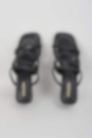 Black Leather Strappy Block Heels by Crimzon at Pernia's Pop Up Shop