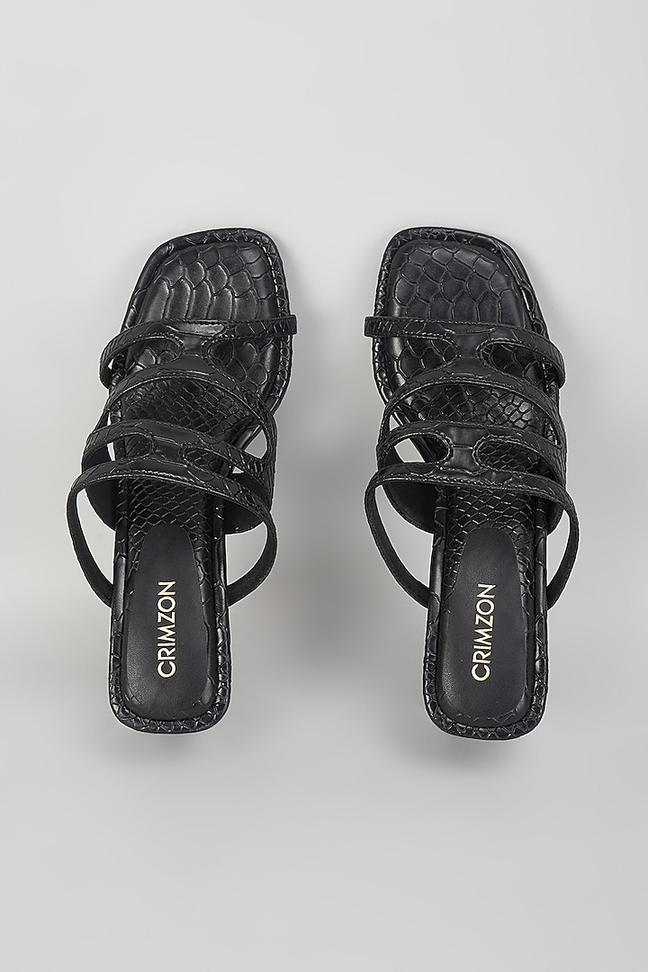 Black Leather Strappy Block Heels by Crimzon at Pernia's Pop Up Shop