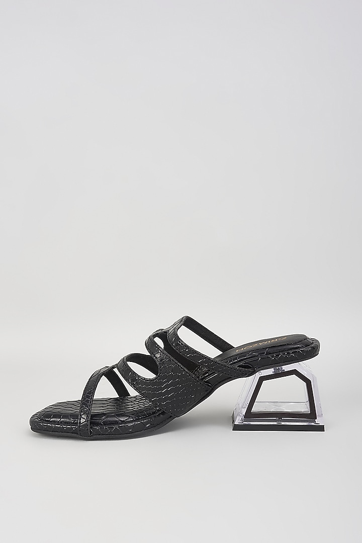 Black Leather Strappy Block Heels by Crimzon at Pernia's Pop Up Shop